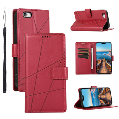 iPhone 6/6s PU Genuine Leather Texture Embossed Line Phone Case with Card Wallet, Kickstand & Wrist Strap