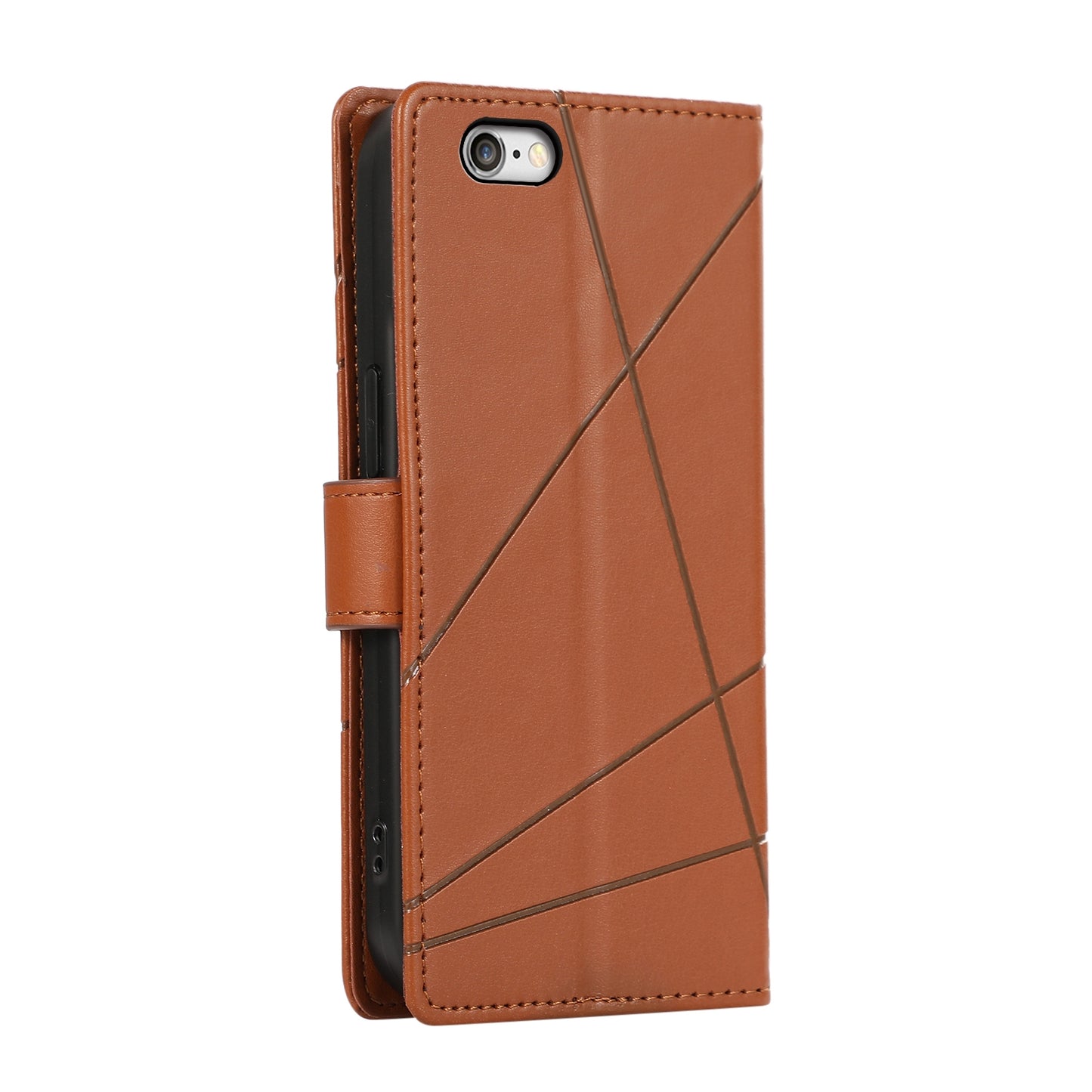 iPhone 6/6s PU Genuine Leather Texture Embossed Line Phone Case with Card Wallet, Kickstand & Wrist Strap