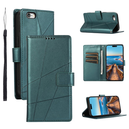 iPhone 6/6s PU Genuine Leather Texture Embossed Line Phone Case with Card Wallet, Kickstand & Wrist Strap