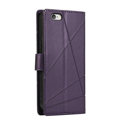 iPhone 6/6s PU Genuine Leather Texture Embossed Line Phone Case with Card Wallet, Kickstand & Wrist Strap