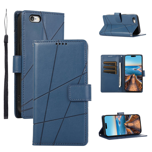 iPhone 6 Plus/6s Plus PU Genuine Leather Texture Embossed Line Phone Case with Card Wallet, Kickstand & Wrist Strap