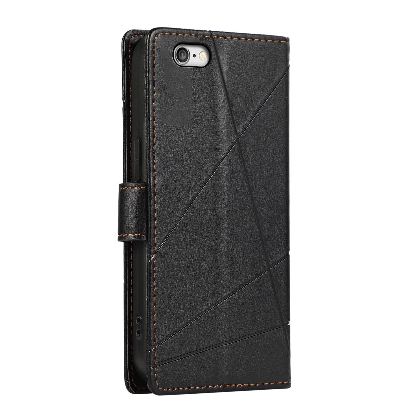 iPhone 6 Plus/6s Plus PU Genuine Leather Texture Embossed Line Phone Case with Card Wallet, Kickstand & Wrist Strap