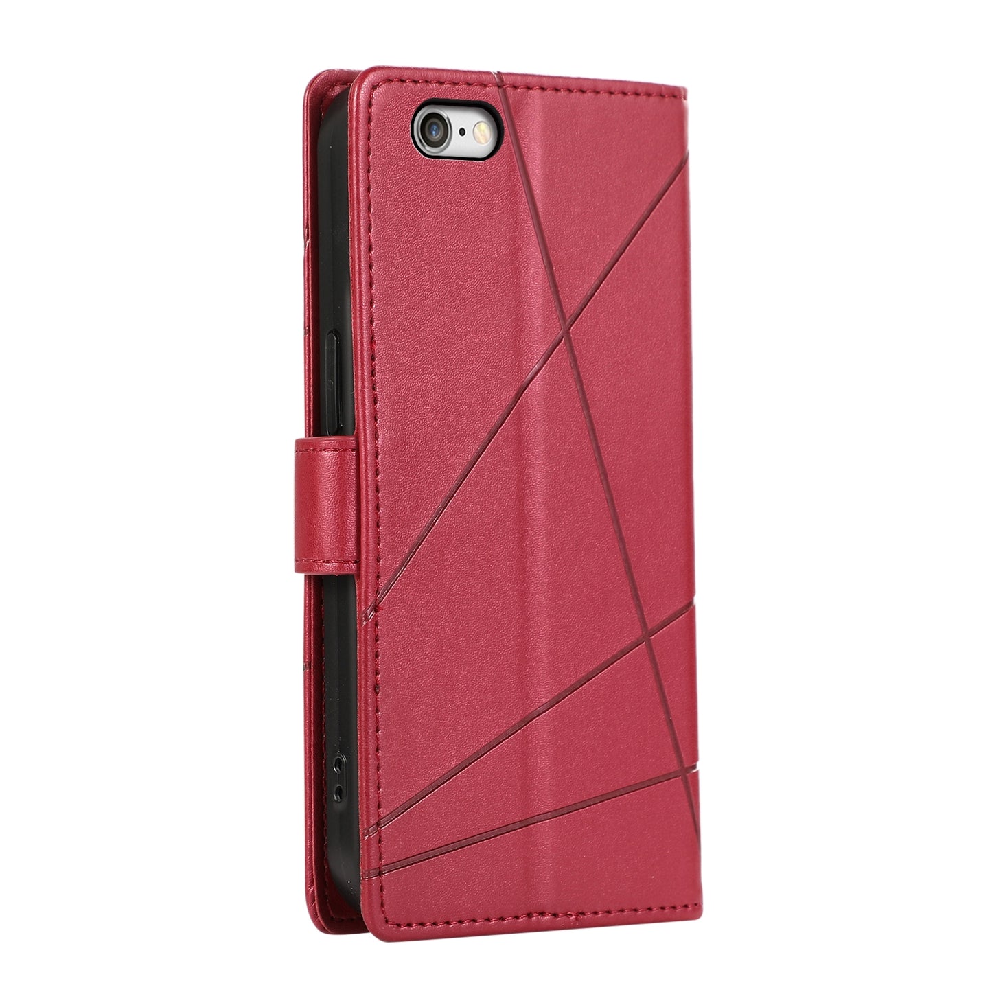 iPhone 6 Plus/6s Plus PU Genuine Leather Texture Embossed Line Phone Case with Card Wallet, Kickstand & Wrist Strap