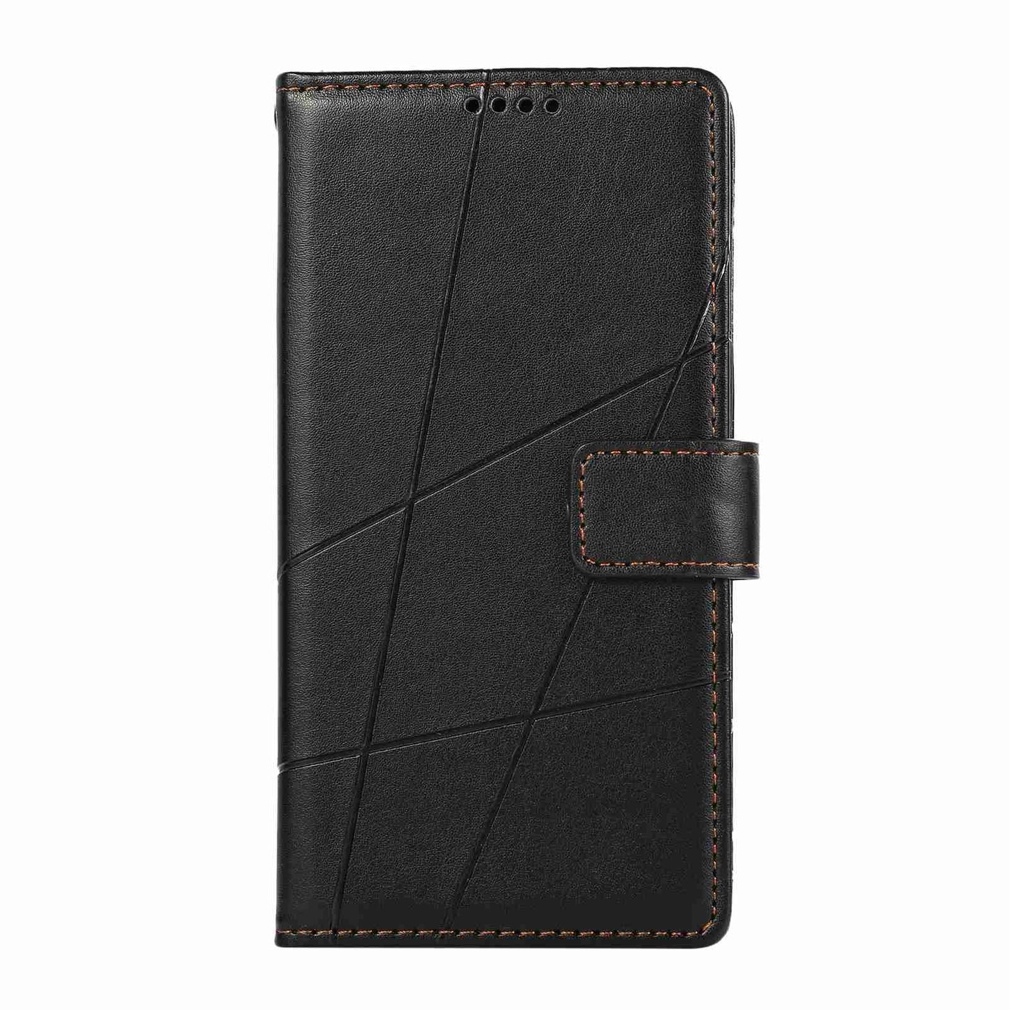 iPhone 11 PU Genuine Leather Texture Embossed Line Phone Case with Card Wallet, Kickstand & Wrist Strap