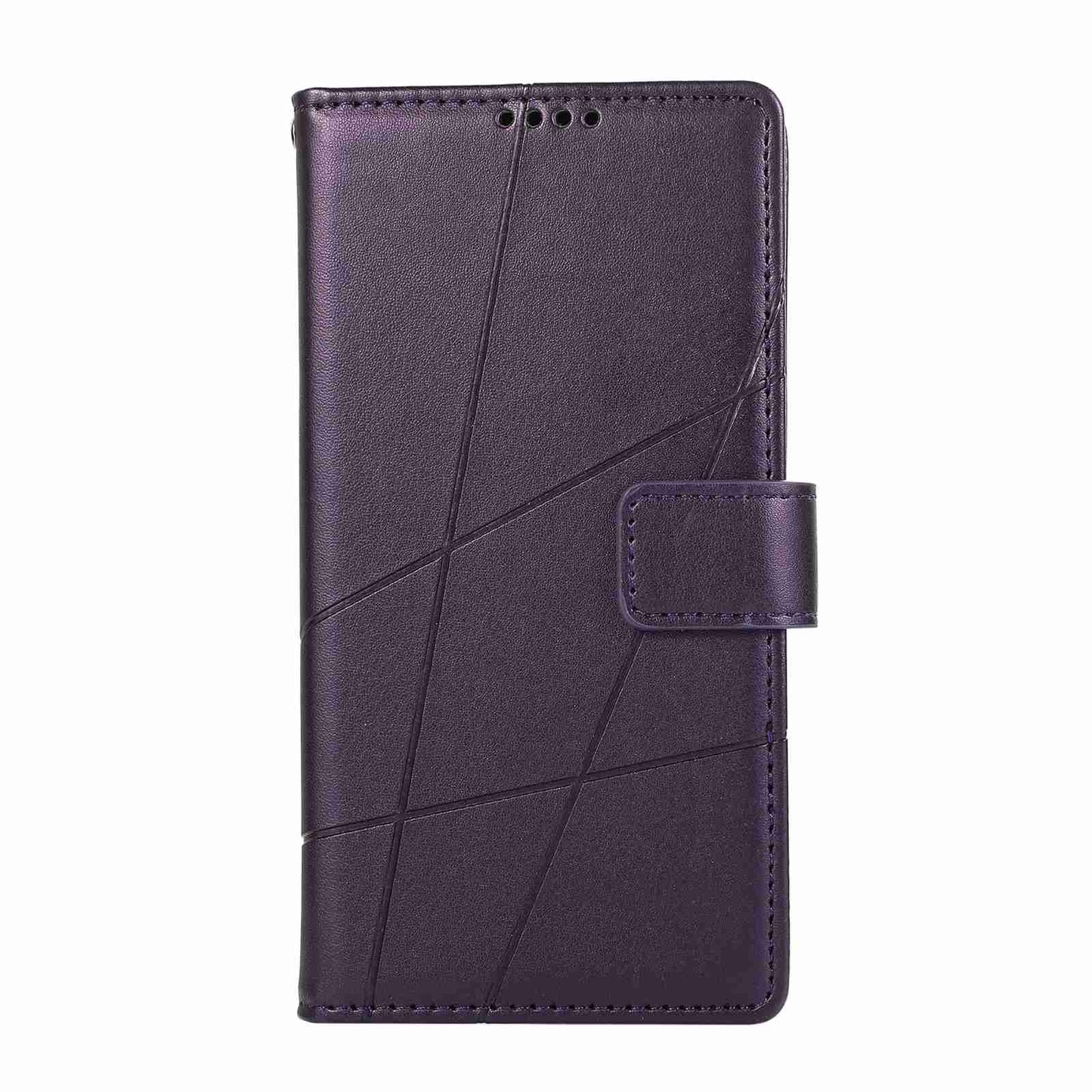 iPhone 11 PU Genuine Leather Texture Embossed Line Phone Case with Card Wallet, Kickstand & Wrist Strap