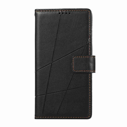 iPhone 11 Pro Max PU Genuine Leather Texture Embossed Line Phone Case with Card Wallet, Kickstand & Wrist Strap