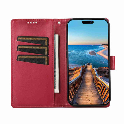 iPhone 11 Pro Max PU Genuine Leather Texture Embossed Line Phone Case with Card Wallet, Kickstand & Wrist Strap