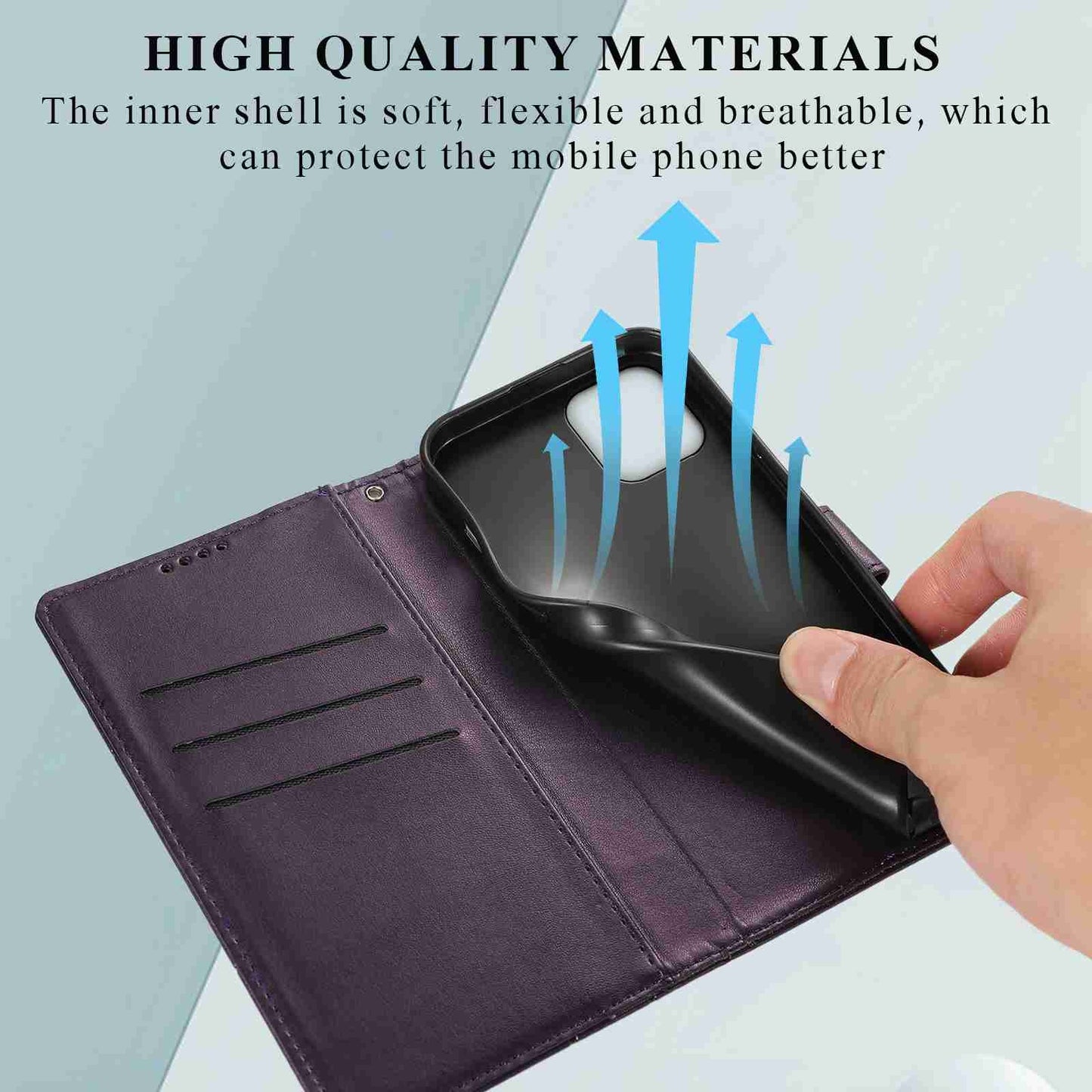 iPhone 11 Pro Max PU Genuine Leather Texture Embossed Line Phone Case with Card Wallet, Kickstand & Wrist Strap