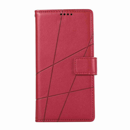 iPhone 12 Mini PU Genuine Leather Texture Embossed Line Phone Case with Card Wallet, Kickstand & Wrist Strap
