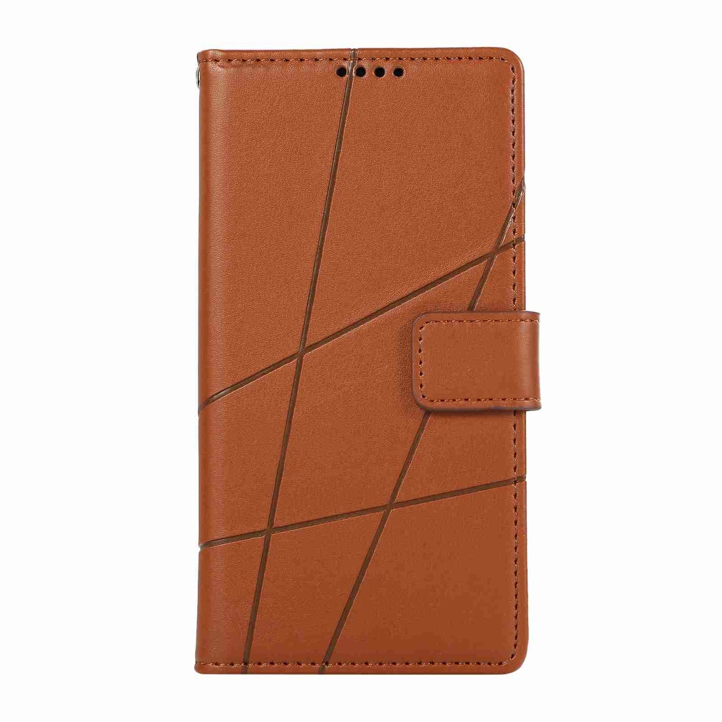 iPhone 12 Mini PU Genuine Leather Texture Embossed Line Phone Case with Card Wallet, Kickstand & Wrist Strap