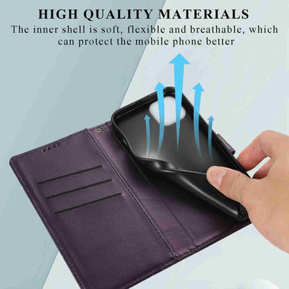 iPhone 13 PU Genuine Leather Texture Embossed Line Phone Case with Card Wallet, Kickstand & Wrist Strap