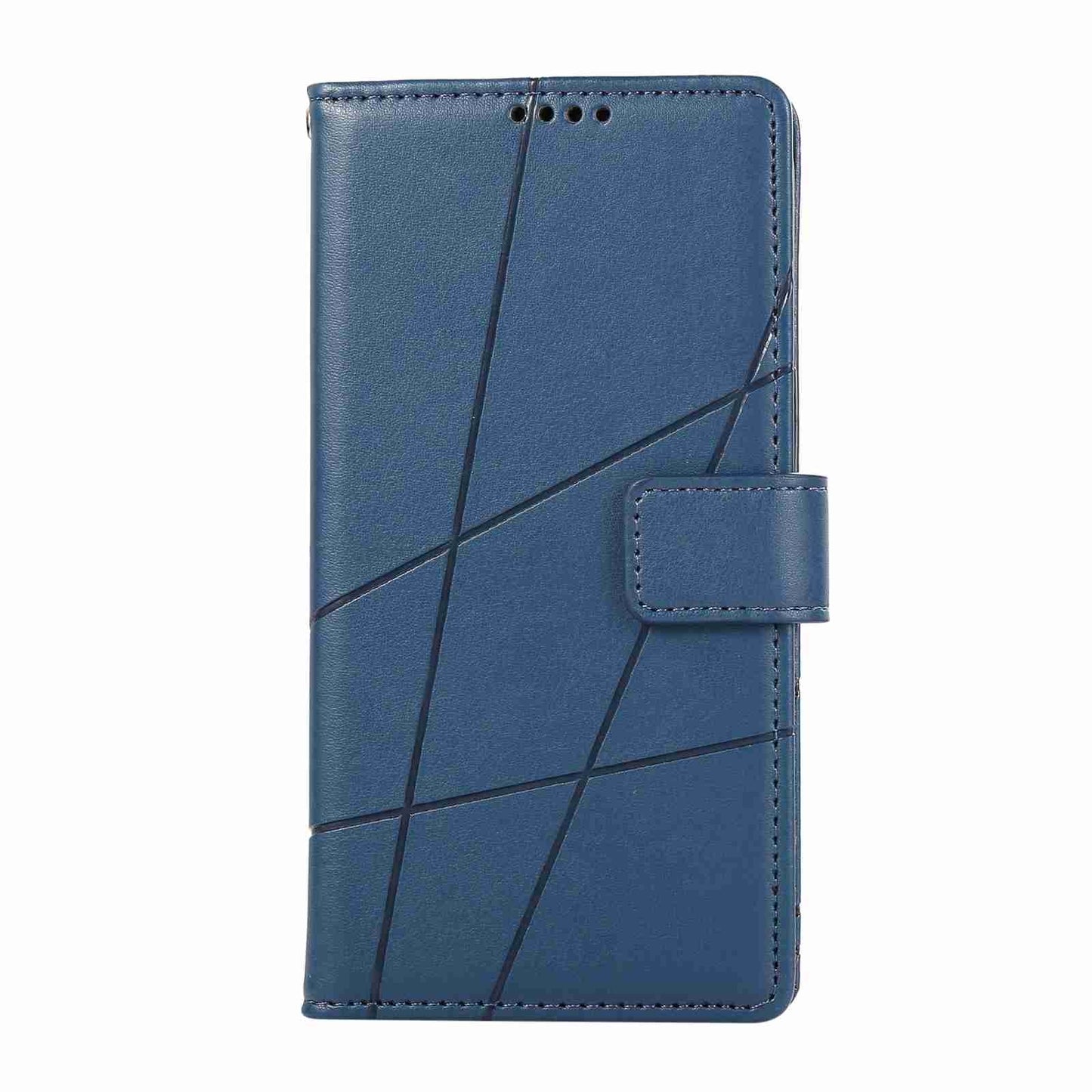 iPhone 13 Mini PU Genuine Leather Texture Embossed Line Phone Case with Card Wallet, Kickstand & Wrist Strap