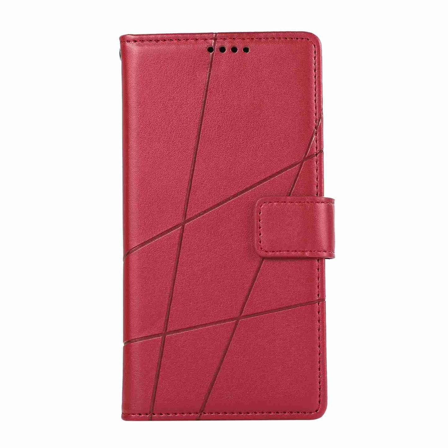 iPhone 13 Mini PU Genuine Leather Texture Embossed Line Phone Case with Card Wallet, Kickstand & Wrist Strap