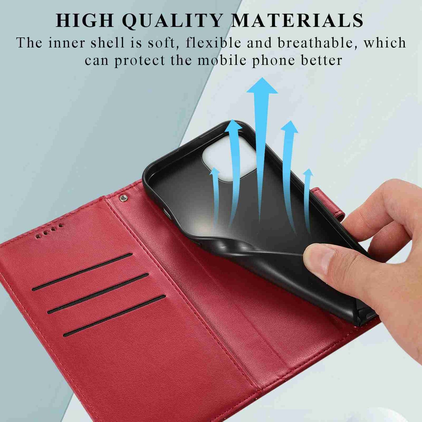 iPhone 13 Mini PU Genuine Leather Texture Embossed Line Phone Case with Card Wallet, Kickstand & Wrist Strap