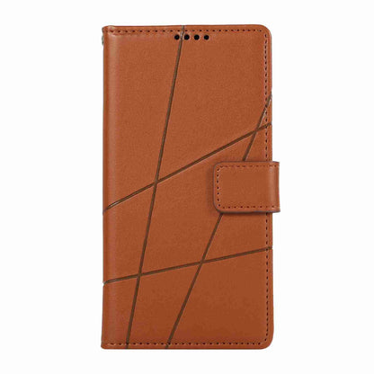 iPhone 13 Mini PU Genuine Leather Texture Embossed Line Phone Case with Card Wallet, Kickstand & Wrist Strap