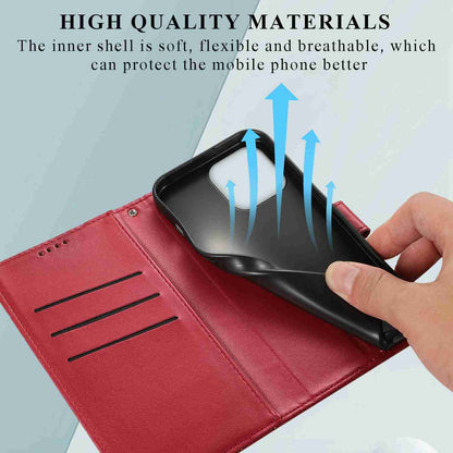 iPhone 13 Pro PU Genuine Leather Texture Embossed Line Phone Case with Card Wallet, Kickstand & Wrist Strap