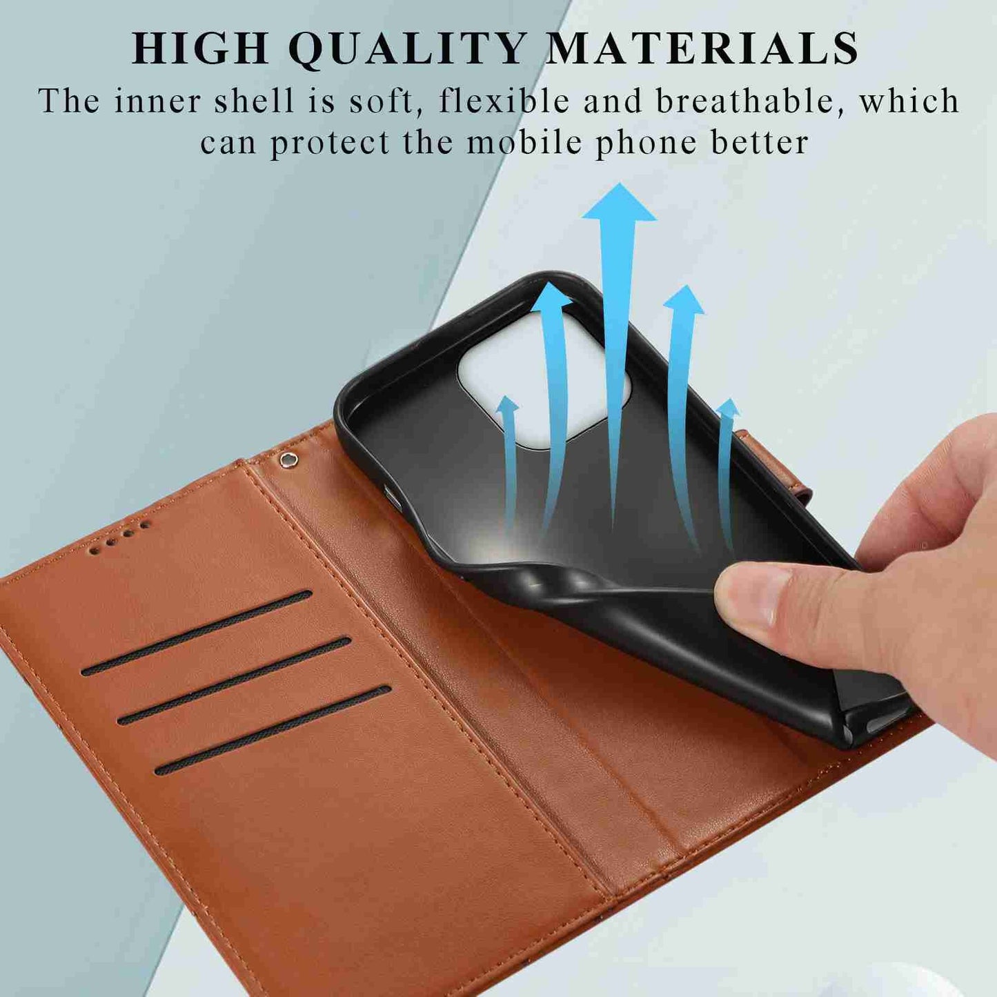 iPhone 13 Pro Max PU Genuine Leather Texture Embossed Line Phone Case with Card Wallet, Kickstand & Wrist Strap