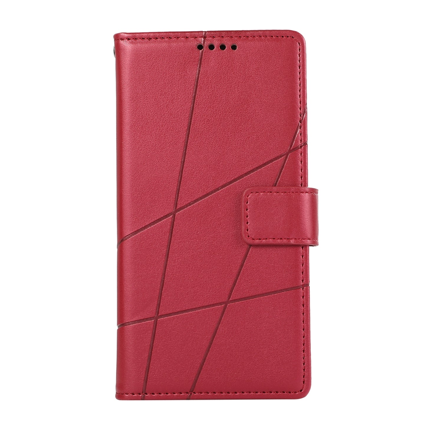 iPhone 14 Pro Max PU Genuine Leather Texture Embossed Line Phone Case with Card Wallet, Kickstand & Wrist Strap