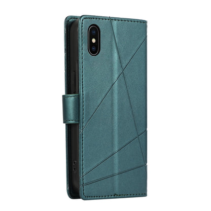 iPhone X/XS PU Genuine Leather Texture Embossed Line Phone Case with Card Wallet, Kickstand & Wrist Strap