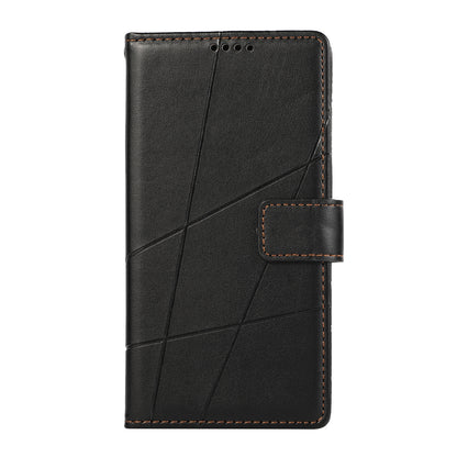 iPhone XR PU Genuine Leather Texture Embossed Line Phone Case with Card Wallet, Kickstand & Wrist Strap