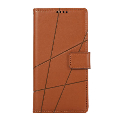 iPhone XR PU Genuine Leather Texture Embossed Line Phone Case with Card Wallet, Kickstand & Wrist Strap