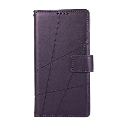iPhone XR PU Genuine Leather Texture Embossed Line Phone Case with Card Wallet, Kickstand & Wrist Strap