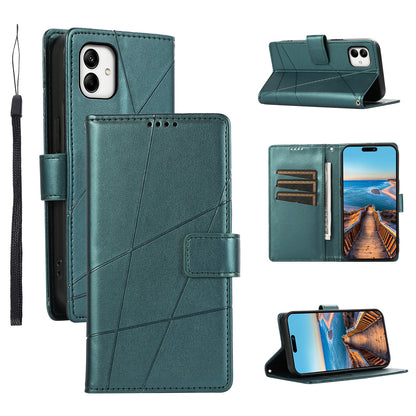 Samsung Galaxy A05 Genuine Leather Texture Embossed Line Phone Case with Card Wallet & Kickstand