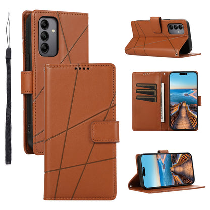 Samsung Galaxy A05s Genuine Leather Texture Embossed Line Phone Case with Card Wallet & Kickstand