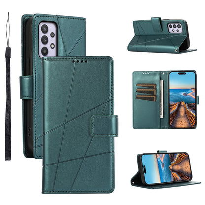 Samsung Galaxy A32 5G Genuine Leather Texture Embossed Line Phone Case with Card Wallet & Kickstand