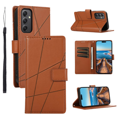 Samsung Galaxy A34 5G Genuine Leather Texture Embossed Line Phone Case with Card Wallet & Kickstand