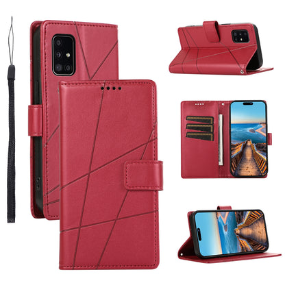 Samsung Galaxy A51 4G Genuine Leather Texture Embossed Line Phone Case with Card Wallet & Kickstand