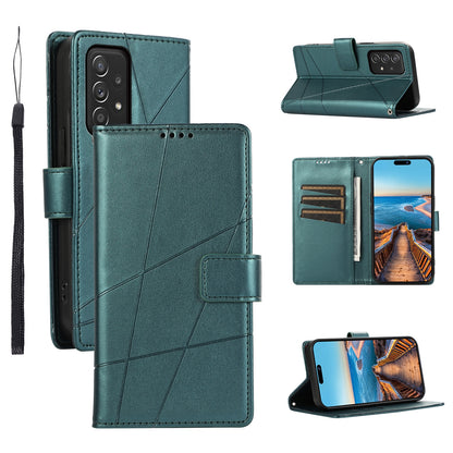 Samsung Galaxy A52 5G Genuine Leather Texture Embossed Line Phone Case with Card Wallet & Kickstand