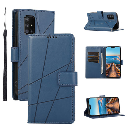 Samsung Galaxy A71 4G Genuine Leather Texture Embossed Line Phone Case with Card Wallet & Kickstand