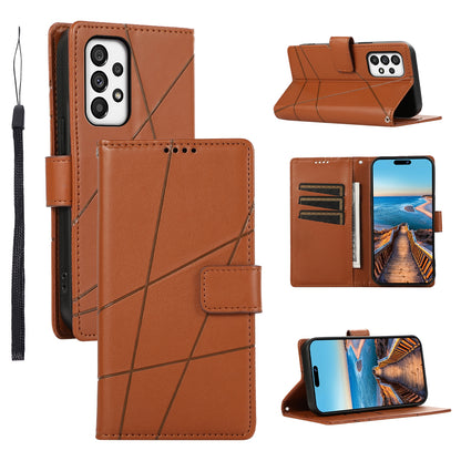 Samsung Galaxy A73 5G Genuine Leather Texture Embossed Line Phone Case with Card Wallet & Kickstand