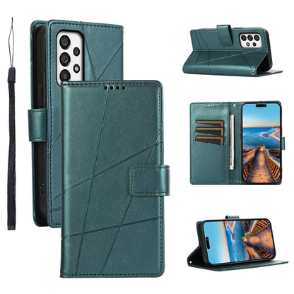 Samsung Galaxy A73 5G Genuine Leather Texture Embossed Line Phone Case with Card Wallet & Kickstand