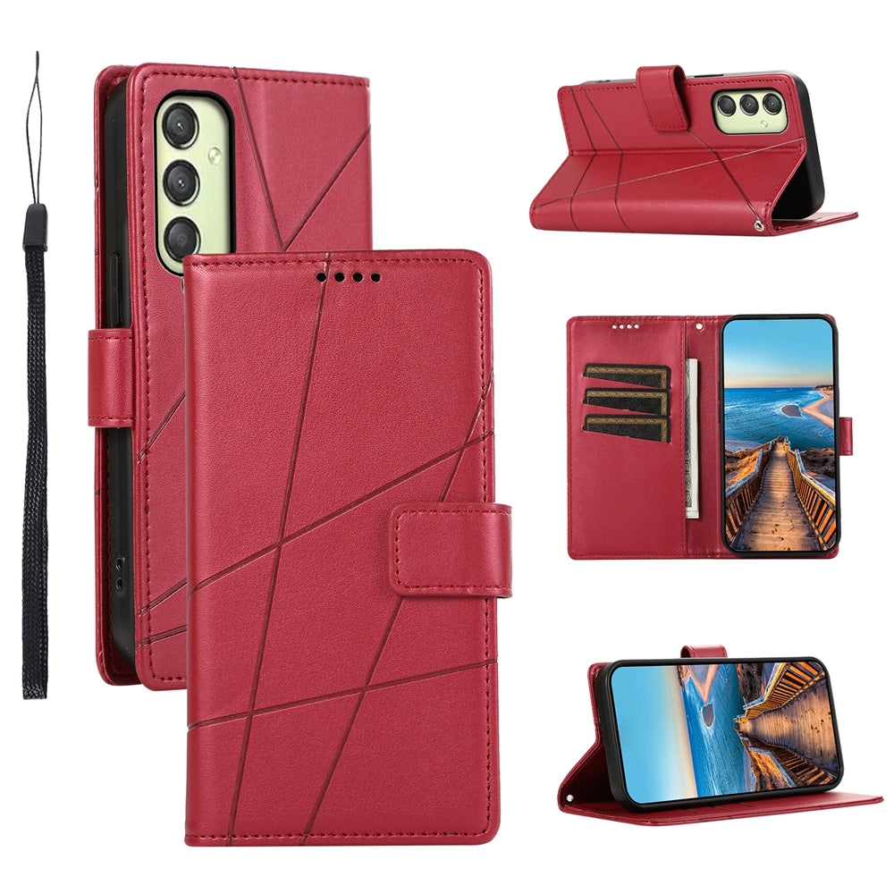 Samsung Galaxy A25 5G Genuine Leather Texture Embossed Line Phone Case with Card Wallet & Kickstand