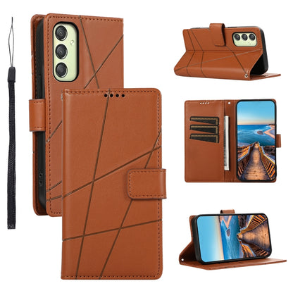 Samsung Galaxy A25 5G Genuine Leather Texture Embossed Line Phone Case with Card Wallet & Kickstand