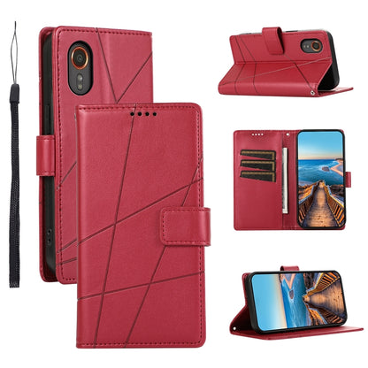 Samsung Galaxy XCover 7 Genuine Leather Texture Embossed Line Phone Case with Card Wallet & Kickstand