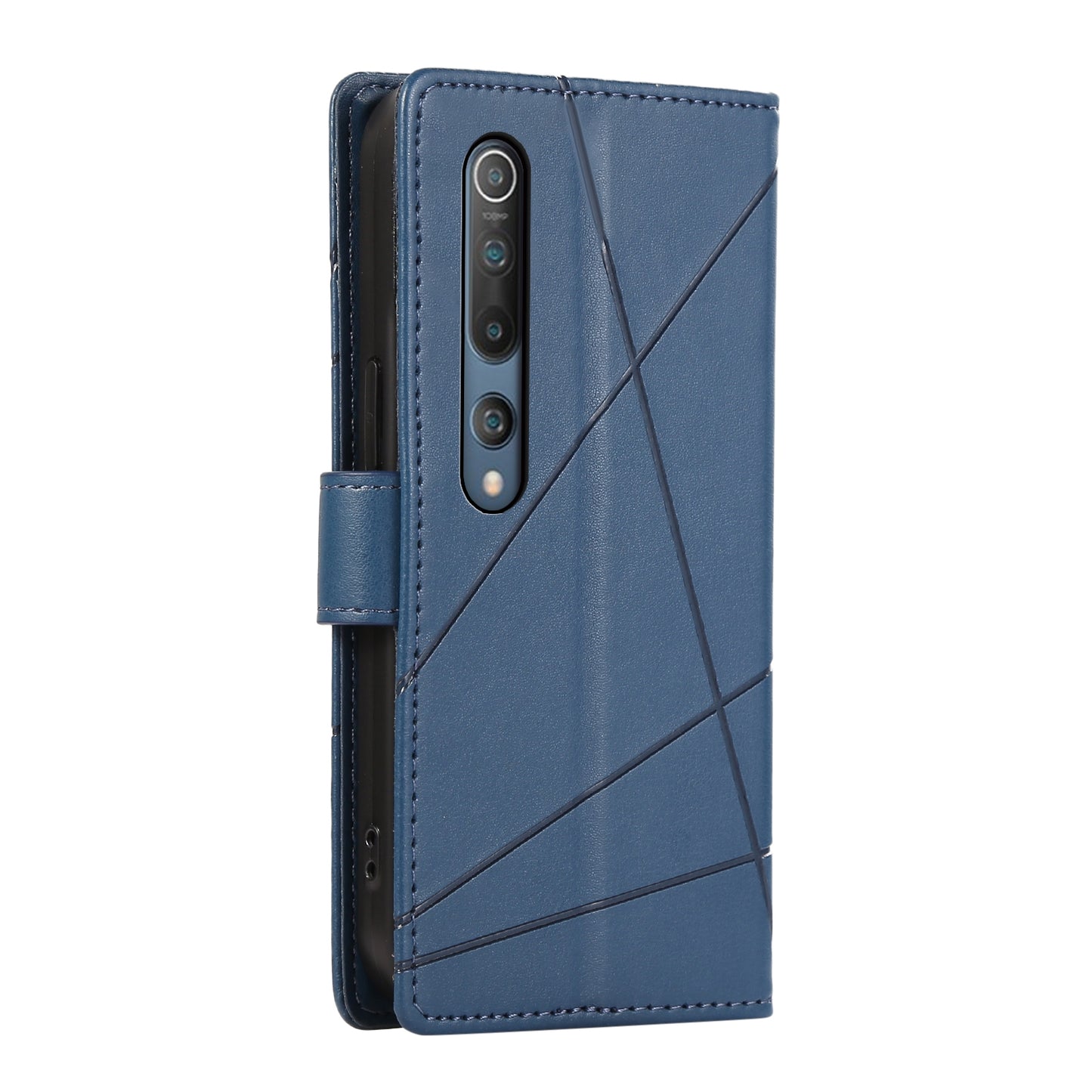 Xiaomi Mi 10 Genuine Leather Texture Embossed Line Phone Case with Card Wallet & Kickstand