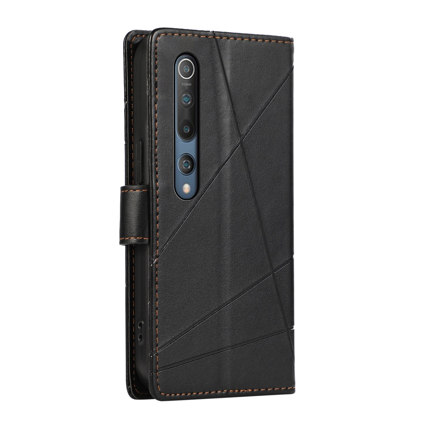 Xiaomi Mi 10 Genuine Leather Texture Embossed Line Phone Case with Card Wallet & Kickstand