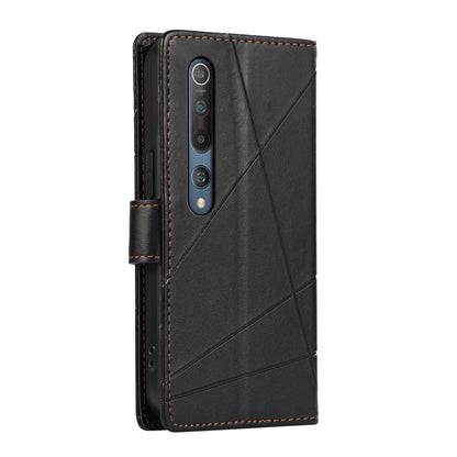 Xiaomi Mi 10 Genuine Leather Texture Embossed Line Phone Case with Card Wallet & Kickstand