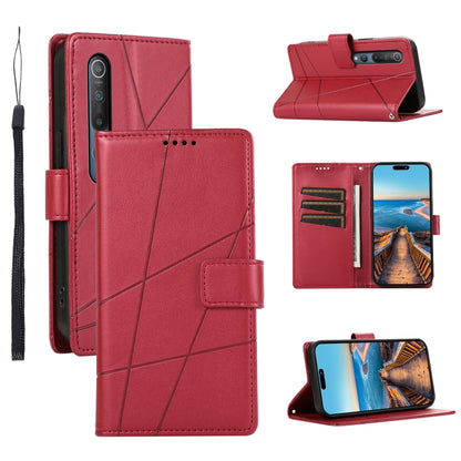 Xiaomi Mi 10 Genuine Leather Texture Embossed Line Phone Case with Card Wallet & Kickstand