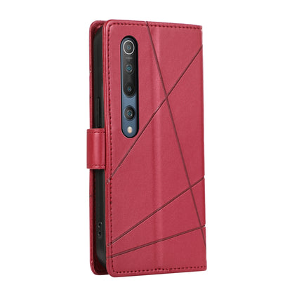 Xiaomi Mi 10 Genuine Leather Texture Embossed Line Phone Case with Card Wallet & Kickstand