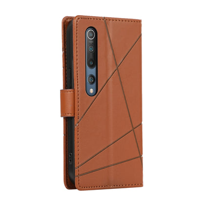 Xiaomi Mi 10 Genuine Leather Texture Embossed Line Phone Case with Card Wallet & Kickstand