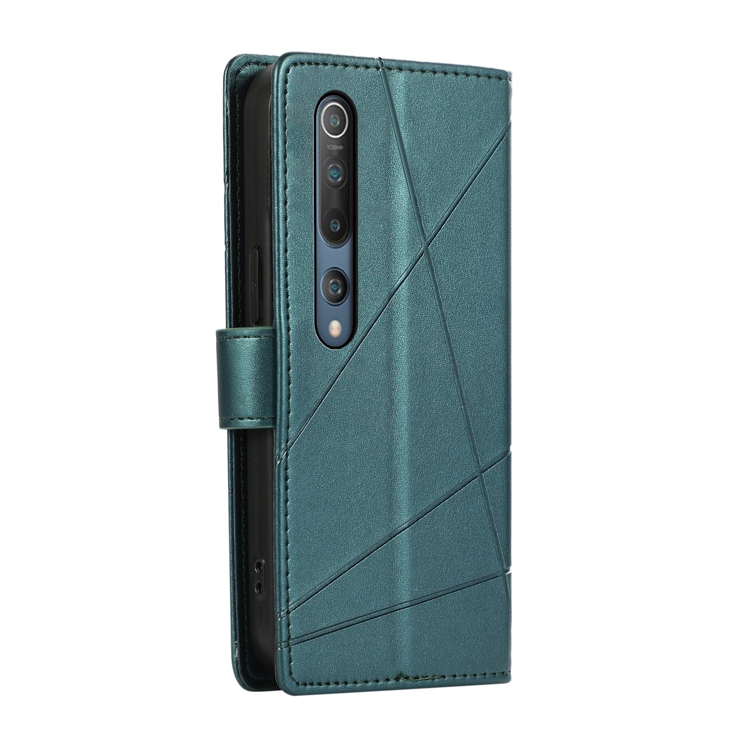 Xiaomi Mi 10 Genuine Leather Texture Embossed Line Phone Case with Card Wallet & Kickstand