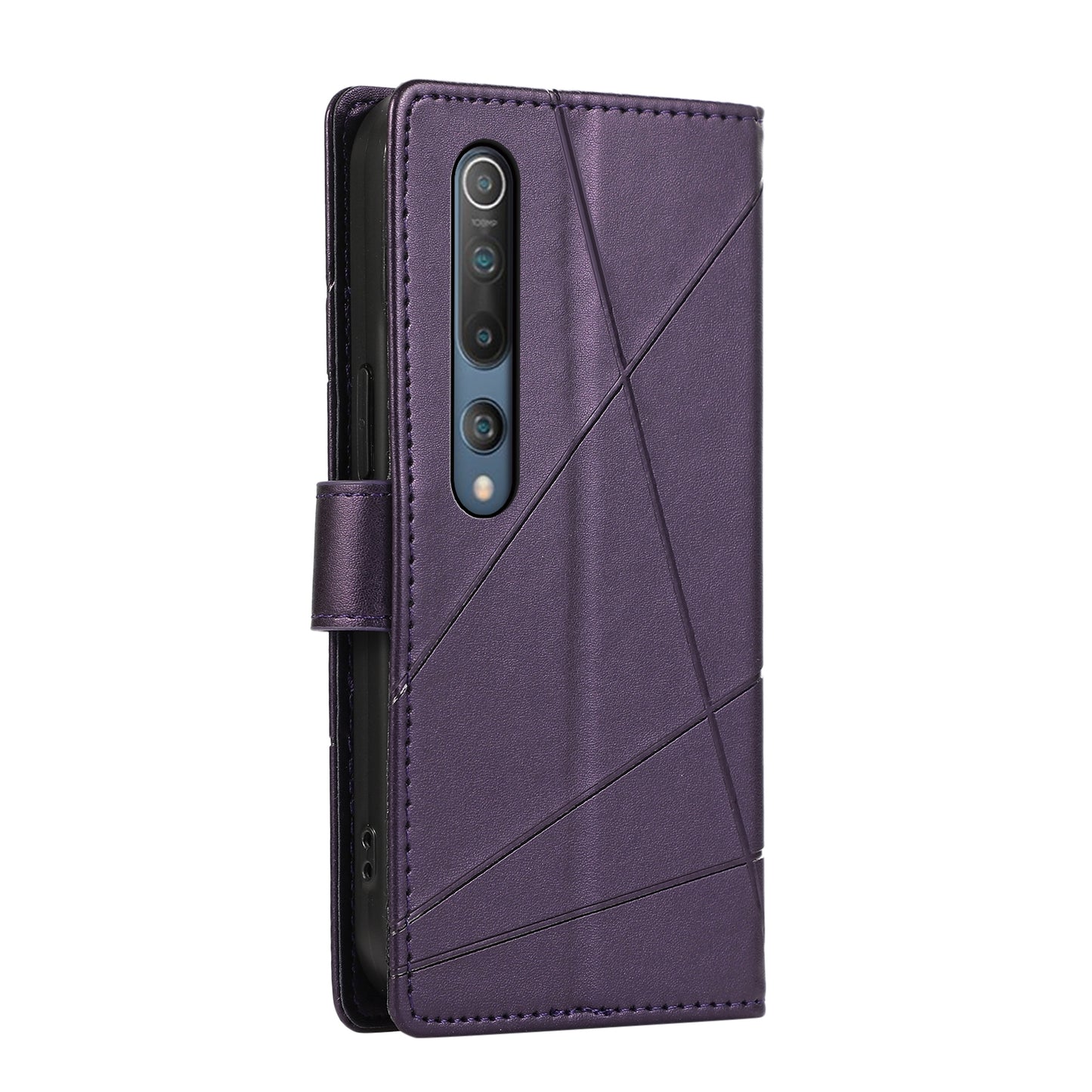 Xiaomi Mi 10 Genuine Leather Texture Embossed Line Phone Case with Card Wallet & Kickstand