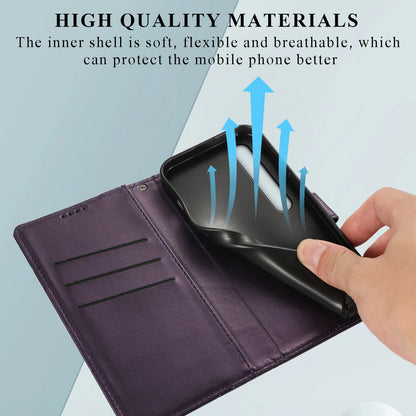 Xiaomi Mi 10 Genuine Leather Texture Embossed Line Phone Case with Card Wallet & Kickstand