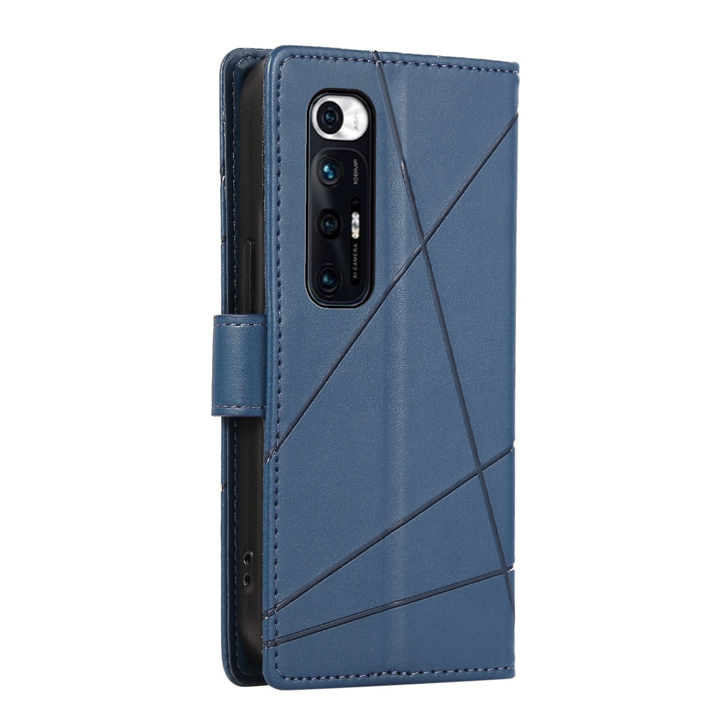 Xiaomi Mi 10s Genuine Leather Texture Embossed Line Phone Case with Card Wallet & Kickstand