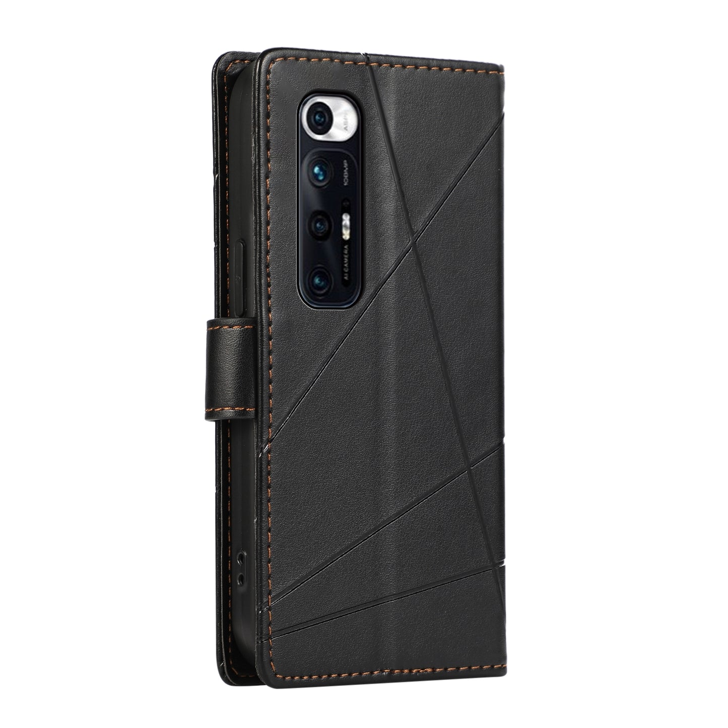 Xiaomi Mi 10s Genuine Leather Texture Embossed Line Phone Case with Card Wallet & Kickstand