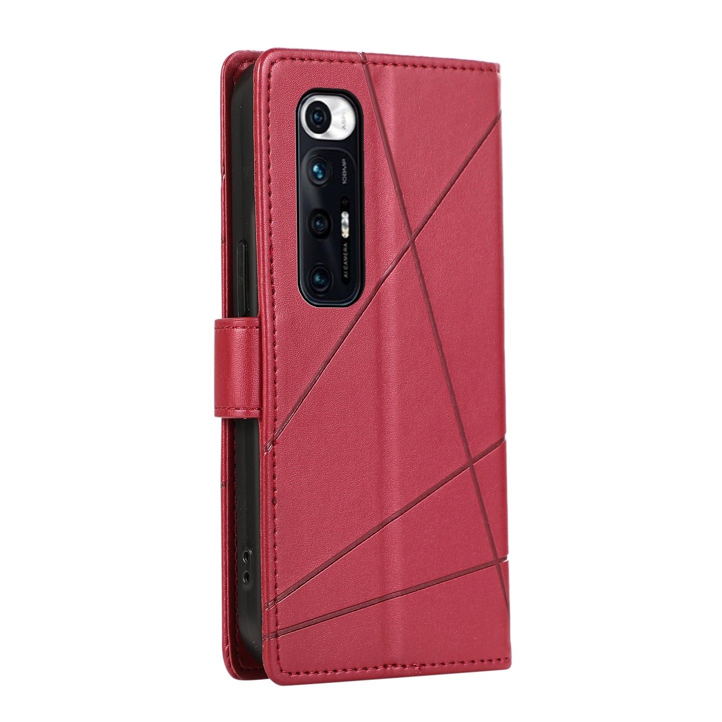 Xiaomi Mi 10s Genuine Leather Texture Embossed Line Phone Case with Card Wallet & Kickstand